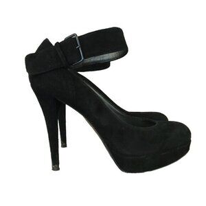Stuart Weitzman Size 7.5 Black Suede Ankle Strap Platform Pumps High Heels Shoes
